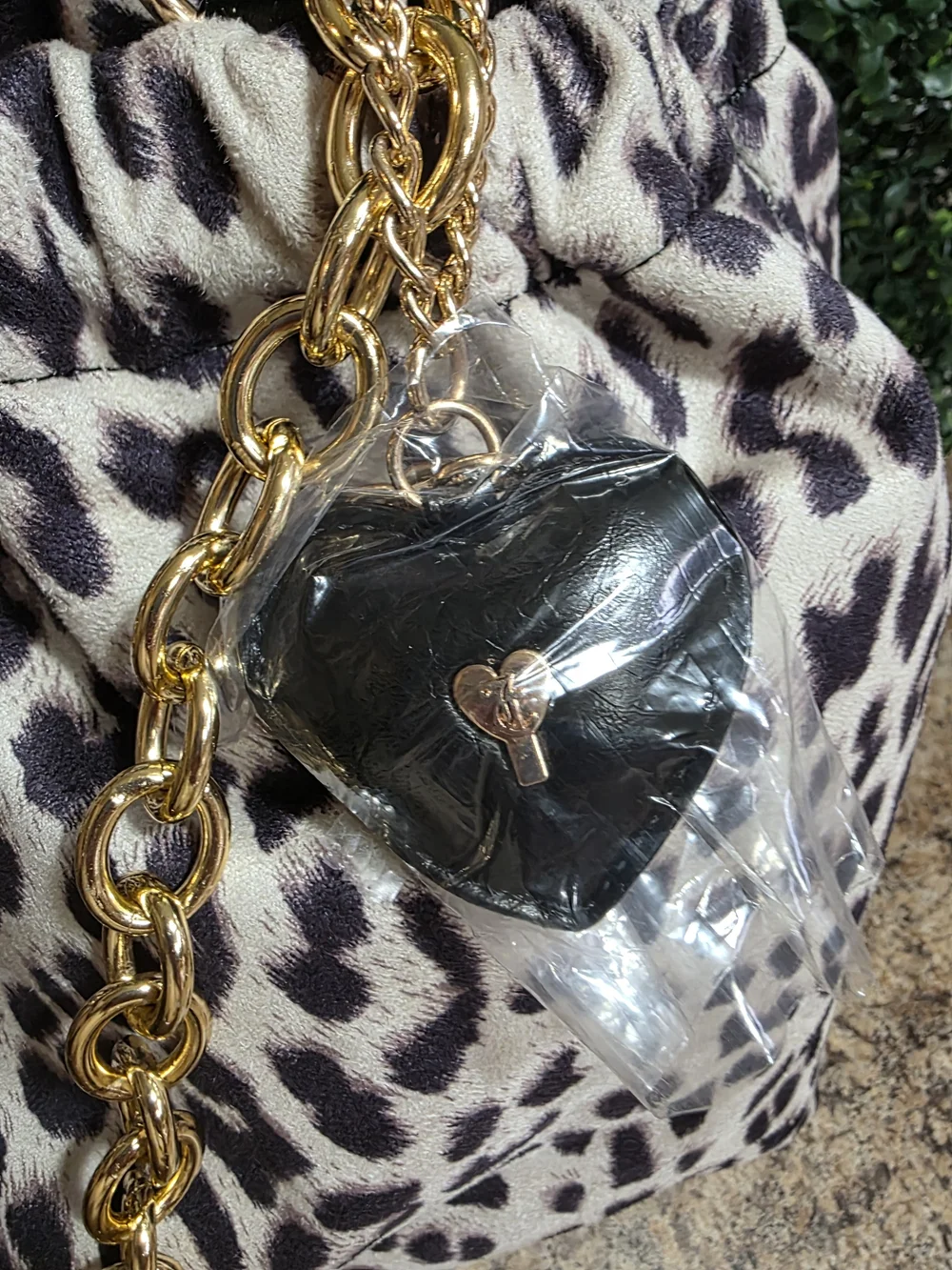 Juicy Couture Leopard Print Shoulder Bag in Black & Cream